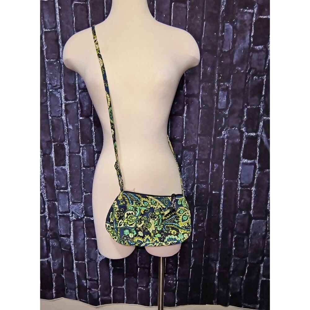 Vera Bradley Quilted Crossbody Bag Women's Small Green Blue Paisley Adjustable
